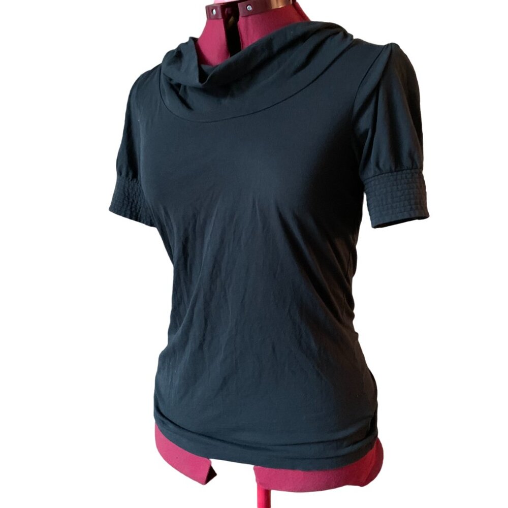JACOB - Top black - Draped cowl neckline short Puffed ballon sleeves - Medium